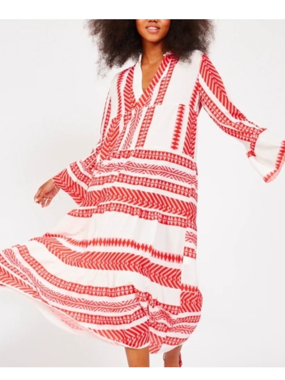 Silk & Salt Red and White Patterned Maxi Dress